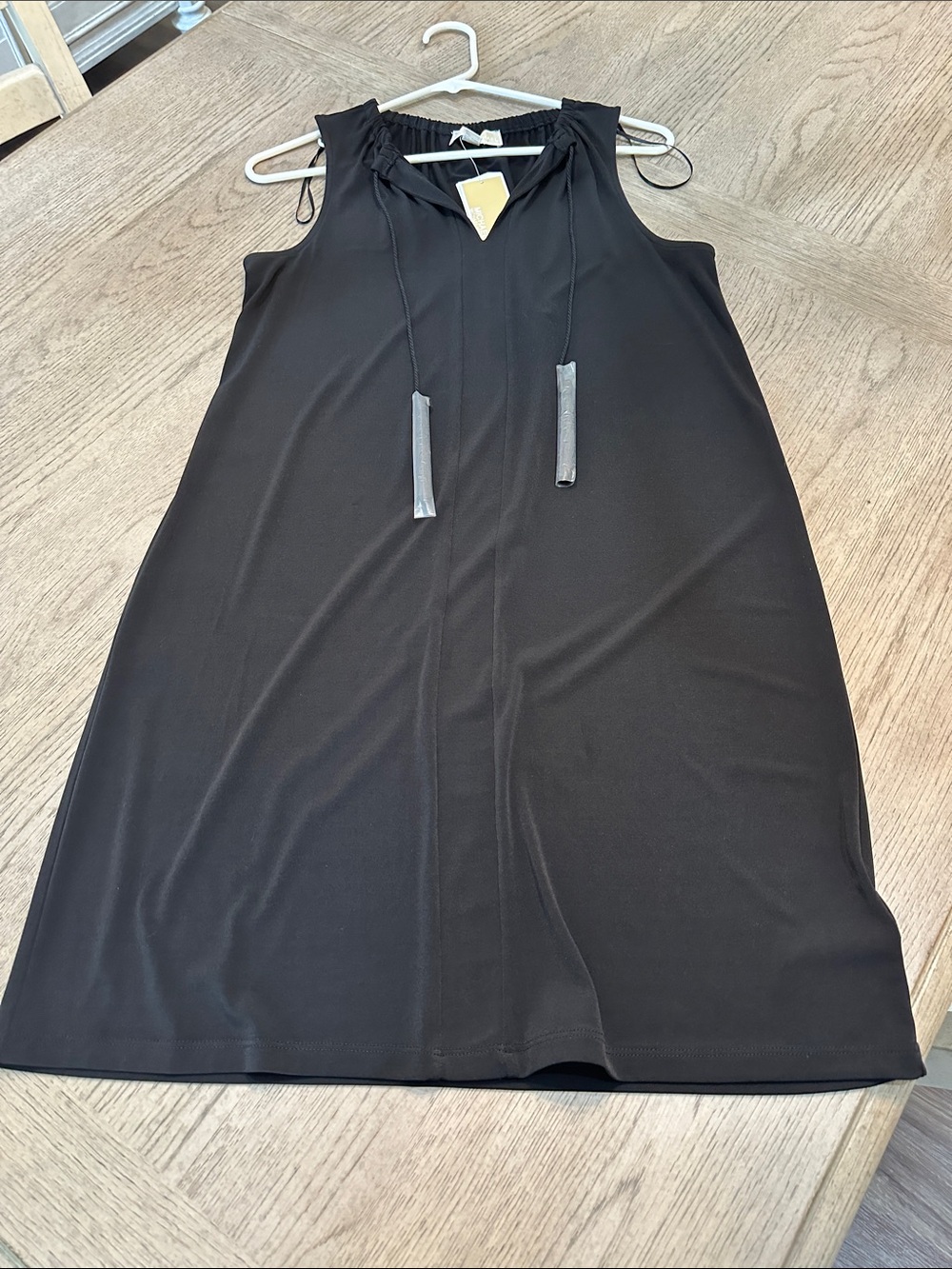 Michael Kors Black Sleeveless Drawstring Shift Dress